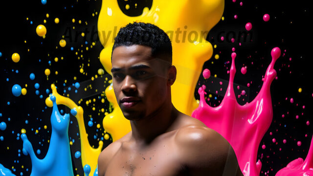 Paint Splat Fun - Hot men having fun with body paint. AI-generated abstract art featuring beautiful, handsome, sexy, shirtless, men, boys, lads, full of excitement joy and fun, covered in body paint, dynamic, interactive, Combining elements of realism with surreal abstract qualities, showcasing the potential of AI in artistic expression. Photos of guys, just smiling, happy, and having a good time. Most of them are smiling because a paint bomb just blow up next to them, so I'm calling is Abstract Art. When paint attacks and makes people happy, it's Art!