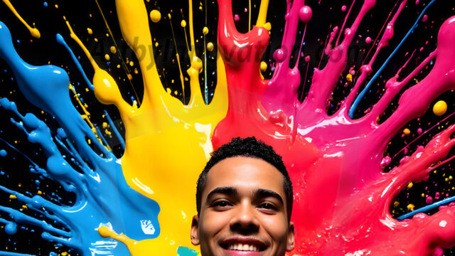 Paint Splat Fun - Hot men having fun with body paint. AI-generated abstract art featuring beautiful, handsome, sexy, shirtless, men, boys, lads, full of excitement joy and fun, covered in body paint, dynamic, interactive, Combining elements of realism with surreal abstract qualities, showcasing the potential of AI in artistic expression. Photos of guys, just smiling, happy, and having a good time. Most of them are smiling because a paint bomb just blow up next to them, so I'm calling is Abstract Art. When paint attacks and makes people happy, it's Art!