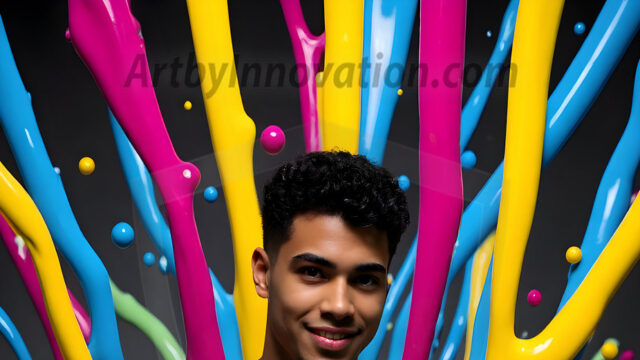 Paint Splat Fun - Hot men having fun with body paint. AI-generated abstract art featuring beautiful, handsome, sexy, shirtless, men, boys, lads, full of excitement joy and fun, covered in body paint, dynamic, interactive, Combining elements of realism with surreal abstract qualities, showcasing the potential of AI in artistic expression. Photos of guys, just smiling, happy, and having a good time. Most of them are smiling because a paint bomb just blow up next to them, so I'm calling is Abstract Art. When paint attacks and makes people happy, it's Art!