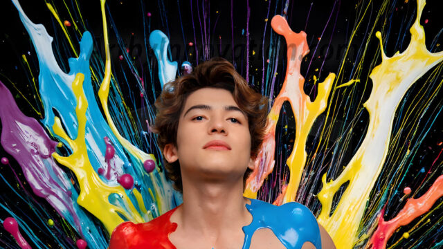 Paint Splat Fun - Hot men having fun with body paint. AI-generated abstract art featuring beautiful, handsome, sexy, shirtless, men, boys, lads, full of excitement joy and fun, covered in body paint, dynamic, interactive, Combining elements of realism with surreal abstract qualities, showcasing the potential of AI in artistic expression. Photos of guys, just smiling, happy, and having a good time. Most of them are smiling because a paint bomb just blow up next to them, so I'm calling is Abstract Art. When paint attacks and makes people happy, it's Art!