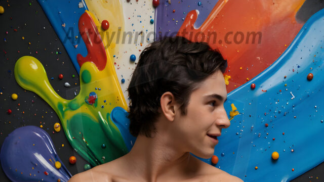 Paint Splat Fun - Hot men having fun with body paint. AI-generated abstract art featuring beautiful, handsome, sexy, shirtless, men, boys, lads, full of excitement joy and fun, covered in body paint, dynamic, interactive, Combining elements of realism with surreal abstract qualities, showcasing the potential of AI in artistic expression. Photos of guys, just smiling, happy, and having a good time. Most of them are smiling because a paint bomb just blow up next to them, so I'm calling is Abstract Art. When paint attacks and makes people happy, it's Art!