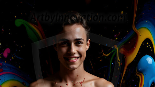 Paint Splat Fun - Hot men having fun with body paint. AI-generated abstract art featuring beautiful, handsome, sexy, shirtless, men, boys, lads, full of excitement joy and fun, covered in body paint, dynamic, interactive, Combining elements of realism with surreal abstract qualities, showcasing the potential of AI in artistic expression. Photos of guys, just smiling, happy, and having a good time. Most of them are smiling because a paint bomb just blow up next to them, so I'm calling is Abstract Art. When paint attacks and makes people happy, it's Art!