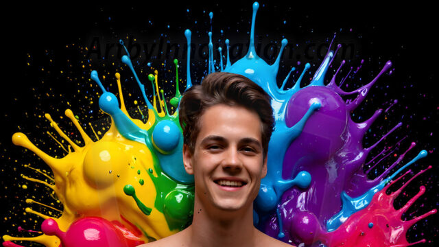 Paint Splat Fun - Hot men having fun with body paint. AI-generated abstract art featuring beautiful, handsome, sexy, shirtless, men, boys, lads, full of excitement joy and fun, covered in body paint, dynamic, interactive, Combining elements of realism with surreal abstract qualities, showcasing the potential of AI in artistic expression. Photos of guys, just smiling, happy, and having a good time. Most of them are smiling because a paint bomb just blow up next to them, so I'm calling is Abstract Art. When paint attacks and makes people happy, it's Art!