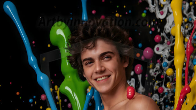 Paint Splat Fun - Hot men having fun with body paint. AI-generated abstract art featuring beautiful, handsome, sexy, shirtless, men, boys, lads, full of excitement joy and fun, covered in body paint, dynamic, interactive, Combining elements of realism with surreal abstract qualities, showcasing the potential of AI in artistic expression. Photos of guys, just smiling, happy, and having a good time. Most of them are smiling because a paint bomb just blow up next to them, so I'm calling is Abstract Art. When paint attacks and makes people happy, it's Art!