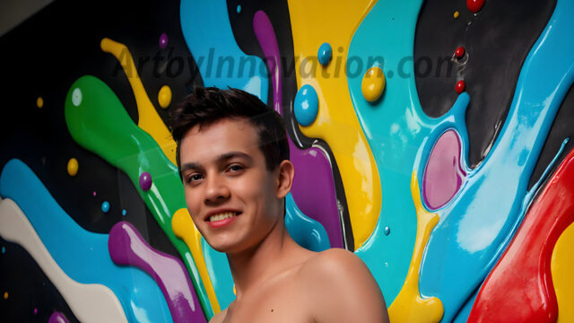 Paint Splat Fun - Hot men having fun with body paint. AI-generated abstract art featuring beautiful, handsome, sexy, shirtless, men, boys, lads, full of excitement joy and fun, covered in body paint, dynamic, interactive, Combining elements of realism with surreal abstract qualities, showcasing the potential of AI in artistic expression. Photos of guys, just smiling, happy, and having a good time. Most of them are smiling because a paint bomb just blow up next to them, so I'm calling is Abstract Art. When paint attacks and makes people happy, it's Art!