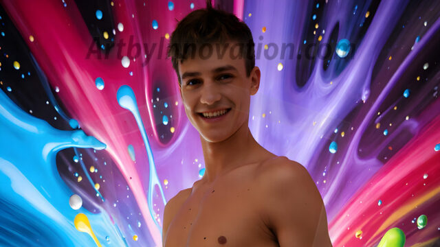 Paint Splat Fun - Hot men having fun with body paint. AI-generated abstract art featuring beautiful, handsome, sexy, shirtless, men, boys, lads, full of excitement joy and fun, covered in body paint, dynamic, interactive, Combining elements of realism with surreal abstract qualities, showcasing the potential of AI in artistic expression. Photos of guys, just smiling, happy, and having a good time. Most of them are smiling because a paint bomb just blow up next to them, so I'm calling is Abstract Art. When paint attacks and makes people happy, it's Art!