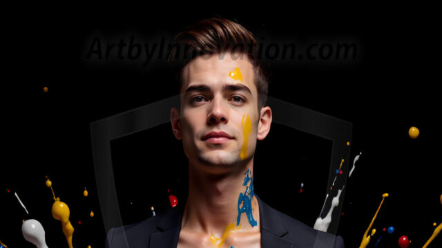 Paint Splat Fun - Hot men having fun with body paint. AI-generated abstract art featuring beautiful, handsome, sexy, shirtless, men, boys, lads, full of excitement joy and fun, covered in body paint, dynamic, interactive, Combining elements of realism with surreal abstract qualities, showcasing the potential of AI in artistic expression. Photos of guys, just smiling, happy, and having a good time. Most of them are smiling because a paint bomb just blow up next to them, so I'm calling is Abstract Art. When paint attacks and makes people happy, it's Art!