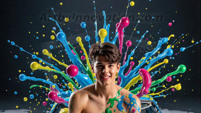 Paint Splat Fun - Hot men having fun with body paint. AI-generated abstract art featuring beautiful, handsome, sexy, shirtless, men, boys, lads, full of excitement joy and fun, covered in body paint, dynamic, interactive, Combining elements of realism with surreal abstract qualities, showcasing the potential of AI in artistic expression. Photos of guys, just smiling, happy, and having a good time. Most of them are smiling because a paint bomb just blow up next to them, so I'm calling is Abstract Art. When paint attacks and makes people happy, it's Art!