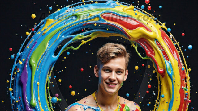 Paint Splat Fun - Hot men having fun with body paint. AI-generated abstract art featuring beautiful, handsome, sexy, shirtless, men, boys, lads, full of excitement joy and fun, covered in body paint, dynamic, interactive, Combining elements of realism with surreal abstract qualities, showcasing the potential of AI in artistic expression. Photos of guys, just smiling, happy, and having a good time. Most of them are smiling because a paint bomb just blow up next to them, so I'm calling is Abstract Art. When paint attacks and makes people happy, it's Art!