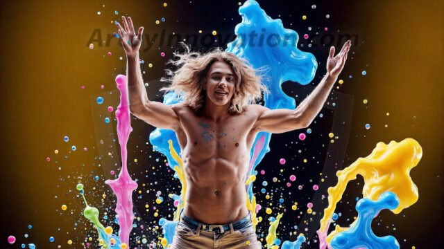 Paint Splat Fun - Hot men having fun with body paint. AI-generated abstract art featuring beautiful, handsome, sexy, shirtless, men, boys, lads, full of excitement joy and fun, covered in body paint, dynamic, interactive, Combining elements of realism with surreal abstract qualities, showcasing the potential of AI in artistic expression. Photos of guys, just smiling, happy, and having a good time. Most of them are smiling because a paint bomb just blow up next to them, so I'm calling is Abstract Art. When paint attacks and makes people happy, it's Art!