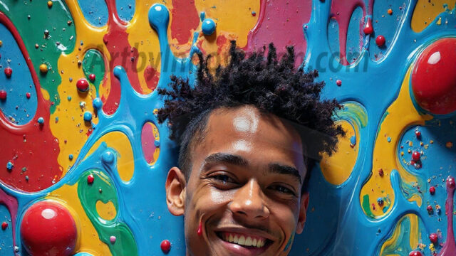 Paint Splat Fun - Hot men having fun with body paint. AI-generated abstract art featuring beautiful, handsome, sexy, shirtless, men, boys, lads, full of excitement joy and fun, covered in body paint, dynamic, interactive, Combining elements of realism with surreal abstract qualities, showcasing the potential of AI in artistic expression. Photos of guys, just smiling, happy, and having a good time. Most of them are smiling because a paint bomb just blow up next to them, so I'm calling is Abstract Art. When paint attacks and makes people happy, it's Art!