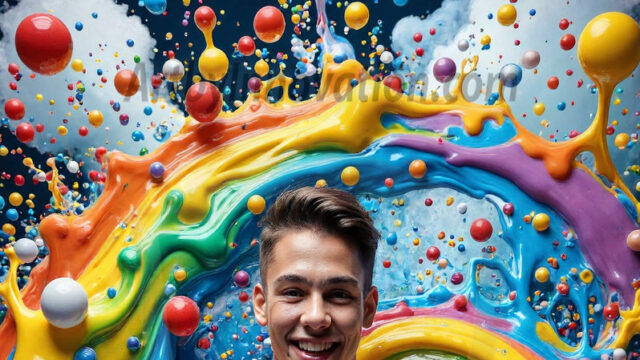 Paint Splat Fun - Hot men having fun with body paint. AI-generated abstract art featuring beautiful, handsome, sexy, shirtless, men, boys, lads, full of excitement joy and fun, covered in body paint, dynamic, interactive, Combining elements of realism with surreal abstract qualities, showcasing the potential of AI in artistic expression. Photos of guys, just smiling, happy, and having a good time. Most of them are smiling because a paint bomb just blow up next to them, so I'm calling is Abstract Art. When paint attacks and makes people happy, it's Art!