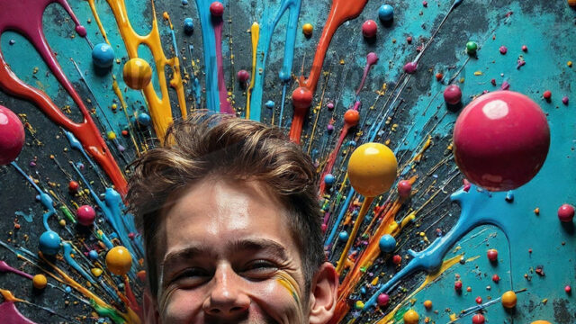 Paint Splat Fun - Hot men having fun with body paint. AI-generated abstract art featuring beautiful, handsome, sexy, shirtless, men, boys, lads, full of excitement joy and fun, covered in body paint, dynamic, interactive, Combining elements of realism with surreal abstract qualities, showcasing the potential of AI in artistic expression. Photos of guys, just smiling, happy, and having a good time. Most of them are smiling because a paint bomb just blow up next to them, so I'm calling is Abstract Art. When paint attacks and makes people happy, it's Art!