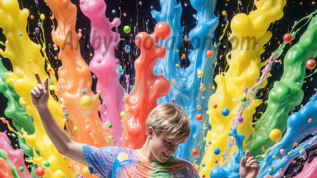 Paint Splat Fun - Hot men having fun with body paint. AI-generated abstract art featuring beautiful, handsome, sexy, shirtless, men, boys, lads, full of excitement joy and fun, covered in body paint, dynamic, interactive, Combining elements of realism with surreal abstract qualities, showcasing the potential of AI in artistic expression. Photos of guys, just smiling, happy, and having a good time. Most of them are smiling because a paint bomb just blow up next to them, so I'm calling is Abstract Art. When paint attacks and makes people happy, it's Art!