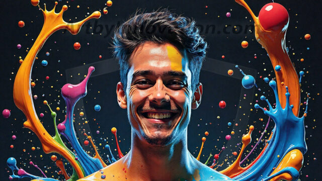 Paint Splat Fun - Hot men having fun with body paint. AI-generated abstract art featuring beautiful, handsome, sexy, shirtless, men, boys, lads, full of excitement joy and fun, covered in body paint, dynamic, interactive, Combining elements of realism with surreal abstract qualities, showcasing the potential of AI in artistic expression. Photos of guys, just smiling, happy, and having a good time. Most of them are smiling because a paint bomb just blow up next to them, so I'm calling is Abstract Art. When paint attacks and makes people happy, it's Art!
