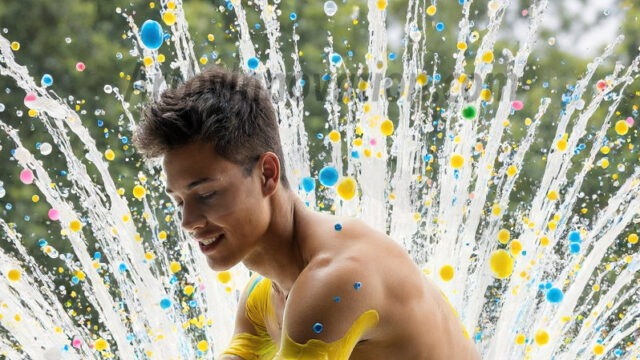 Paint Splat Fun - Hot men having fun with body paint. AI-generated abstract art featuring beautiful, handsome, sexy, shirtless, men, boys, lads, full of excitement joy and fun, covered in body paint, dynamic, interactive, Combining elements of realism with surreal abstract qualities, showcasing the potential of AI in artistic expression. Photos of guys, just smiling, happy, and having a good time. Most of them are smiling because a paint bomb just blow up next to them, so I'm calling is Abstract Art. When paint attacks and makes people happy, it's Art!