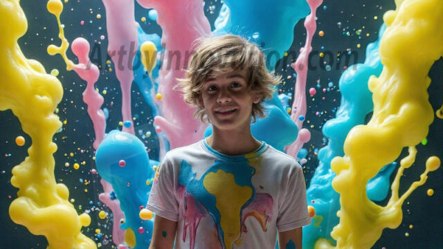 Paint Splat Fun - Hot men having fun with body paint. AI-generated abstract art featuring beautiful, handsome, sexy, shirtless, men, boys, lads, full of excitement joy and fun, covered in body paint, dynamic, interactive, Combining elements of realism with surreal abstract qualities, showcasing the potential of AI in artistic expression. Photos of guys, just smiling, happy, and having a good time. Most of them are smiling because a paint bomb just blow up next to them, so I'm calling is Abstract Art. When paint attacks and makes people happy, it's Art!