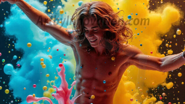 Paint Splat Fun - Hot men having fun with body paint. AI-generated abstract art featuring beautiful, handsome, sexy, shirtless, men, boys, lads, full of excitement joy and fun, covered in body paint, dynamic, interactive, Combining elements of realism with surreal abstract qualities, showcasing the potential of AI in artistic expression. Photos of guys, just smiling, happy, and having a good time. Most of them are smiling because a paint bomb just blow up next to them, so I'm calling is Abstract Art. When paint attacks and makes people happy, it's Art!