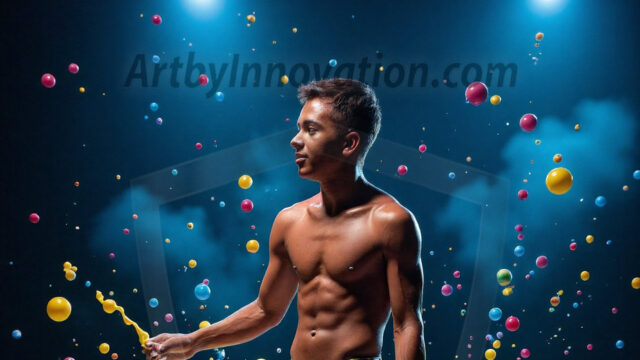 Paint Splat Fun - Hot men having fun with body paint. AI-generated abstract art featuring beautiful, handsome, sexy, shirtless, men, boys, lads, full of excitement joy and fun, covered in body paint, dynamic, interactive, Combining elements of realism with surreal abstract qualities, showcasing the potential of AI in artistic expression. Photos of guys, just smiling, happy, and having a good time. Most of them are smiling because a paint bomb just blow up next to them, so I'm calling is Abstract Art. When paint attacks and makes people happy, it's Art!