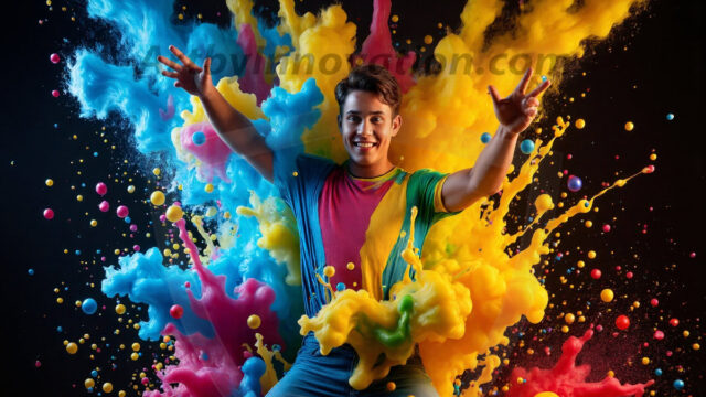 Paint Splat Fun - Hot men having fun with body paint. AI-generated abstract art featuring beautiful, handsome, sexy, shirtless, men, boys, lads, full of excitement joy and fun, covered in body paint, dynamic, interactive, Combining elements of realism with surreal abstract qualities, showcasing the potential of AI in artistic expression. Photos of guys, just smiling, happy, and having a good time. Most of them are smiling because a paint bomb just blow up next to them, so I'm calling is Abstract Art. When paint attacks and makes people happy, it's Art!