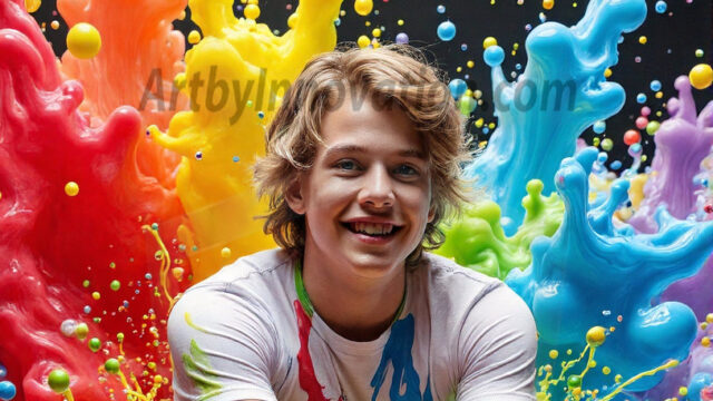 Paint Splat Fun - Hot men having fun with body paint. AI-generated abstract art featuring beautiful, handsome, sexy, shirtless, men, boys, lads, full of excitement joy and fun, covered in body paint, dynamic, interactive, Combining elements of realism with surreal abstract qualities, showcasing the potential of AI in artistic expression. Photos of guys, just smiling, happy, and having a good time. Most of them are smiling because a paint bomb just blow up next to them, so I'm calling is Abstract Art. When paint attacks and makes people happy, it's Art!