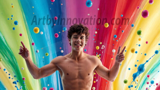 Paint Splat Fun - Hot men having fun with body paint. AI-generated abstract art featuring beautiful, handsome, sexy, shirtless, men, boys, lads, full of excitement joy and fun, covered in body paint, dynamic, interactive, Combining elements of realism with surreal abstract qualities, showcasing the potential of AI in artistic expression. Photos of guys, just smiling, happy, and having a good time. Most of them are smiling because a paint bomb just blow up next to them, so I'm calling is Abstract Art. When paint attacks and makes people happy, it's Art!