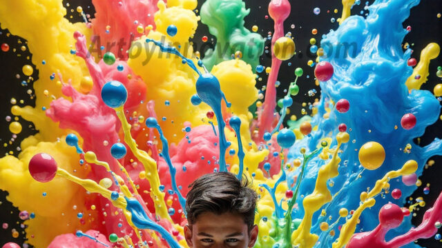 Paint Splat Fun - Hot men having fun with body paint. AI-generated abstract art featuring beautiful, handsome, sexy, shirtless, men, boys, lads, full of excitement joy and fun, covered in body paint, dynamic, interactive, Combining elements of realism with surreal abstract qualities, showcasing the potential of AI in artistic expression. Photos of guys, just smiling, happy, and having a good time. Most of them are smiling because a paint bomb just blow up next to them, so I'm calling is Abstract Art. When paint attacks and makes people happy, it's Art!