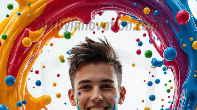 Paint Splat Fun - Hot men having fun with body paint. AI-generated abstract art featuring beautiful, handsome, sexy, shirtless, men, boys, lads, full of excitement joy and fun, covered in body paint, dynamic, interactive, Combining elements of realism with surreal abstract qualities, showcasing the potential of AI in artistic expression. Photos of guys, just smiling, happy, and having a good time. Most of them are smiling because a paint bomb just blow up next to them, so I'm calling is Abstract Art. When paint attacks and makes people happy, it's Art!