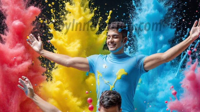 Paint Splat Fun - Hot men having fun with body paint. AI-generated abstract art featuring beautiful, handsome, sexy, shirtless, men, boys, lads, full of excitement joy and fun, covered in body paint, dynamic, interactive, Combining elements of realism with surreal abstract qualities, showcasing the potential of AI in artistic expression. Photos of guys, just smiling, happy, and having a good time. Most of them are smiling because a paint bomb just blow up next to them, so I'm calling is Abstract Art. When paint attacks and makes people happy, it's Art!