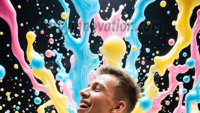 Paint Splat Fun - Hot men having fun with body paint. AI-generated abstract art featuring beautiful, handsome, sexy, shirtless, men, boys, lads, full of excitement joy and fun, covered in body paint, dynamic, interactive, Combining elements of realism with surreal abstract qualities, showcasing the potential of AI in artistic expression. Photos of guys, just smiling, happy, and having a good time. Most of them are smiling because a paint bomb just blow up next to them, so I'm calling is Abstract Art. When paint attacks and makes people happy, it's Art!