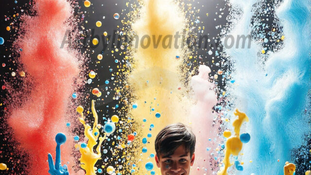 Paint Splat Fun - Hot men having fun with body paint. AI-generated abstract art featuring beautiful, handsome, sexy, shirtless, men, boys, lads, full of excitement joy and fun, covered in body paint, dynamic, interactive, Combining elements of realism with surreal abstract qualities, showcasing the potential of AI in artistic expression. Photos of guys, just smiling, happy, and having a good time. Most of them are smiling because a paint bomb just blow up next to them, so I'm calling is Abstract Art. When paint attacks and makes people happy, it's Art!