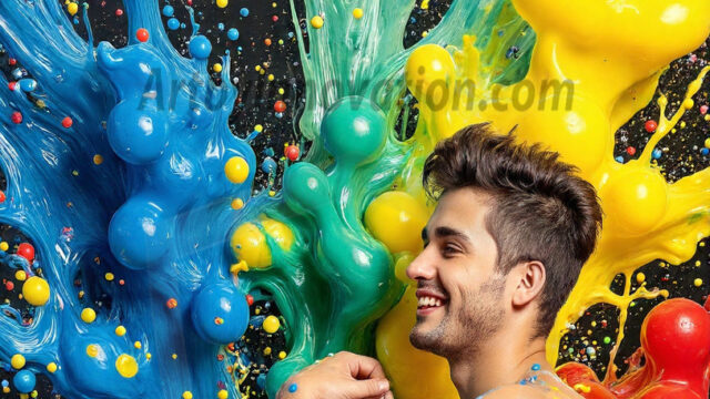 Paint Splat Fun - Hot men having fun with body paint. AI-generated abstract art featuring beautiful, handsome, sexy, shirtless, men, boys, lads, full of excitement joy and fun, covered in body paint, dynamic, interactive, Combining elements of realism with surreal abstract qualities, showcasing the potential of AI in artistic expression. Photos of guys, just smiling, happy, and having a good time. Most of them are smiling because a paint bomb just blow up next to them, so I'm calling is Abstract Art. When paint attacks and makes people happy, it's Art!