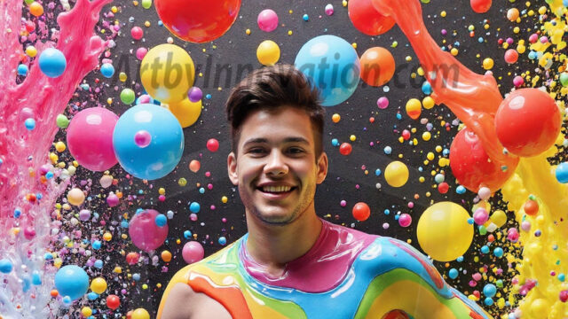 Paint Splat Fun - Hot men having fun with body paint. AI-generated abstract art featuring beautiful, handsome, sexy, shirtless, men, boys, lads, full of excitement joy and fun, covered in body paint, dynamic, interactive, Combining elements of realism with surreal abstract qualities, showcasing the potential of AI in artistic expression. Photos of guys, just smiling, happy, and having a good time. Most of them are smiling because a paint bomb just blow up next to them, so I'm calling is Abstract Art. When paint attacks and makes people happy, it's Art!