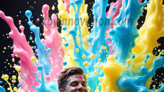 Paint Splat Fun - Hot men having fun with body paint. AI-generated abstract art featuring beautiful, handsome, sexy, shirtless, men, boys, lads, full of excitement joy and fun, covered in body paint, dynamic, interactive, Combining elements of realism with surreal abstract qualities, showcasing the potential of AI in artistic expression. Photos of guys, just smiling, happy, and having a good time. Most of them are smiling because a paint bomb just blow up next to them, so I'm calling is Abstract Art. When paint attacks and makes people happy, it's Art!