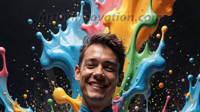 Paint Splat Fun - Hot men having fun with body paint. AI-generated abstract art featuring beautiful, handsome, sexy, shirtless, men, boys, lads, full of excitement joy and fun, covered in body paint, dynamic, interactive, Combining elements of realism with surreal abstract qualities, showcasing the potential of AI in artistic expression. Photos of guys, just smiling, happy, and having a good time. Most of them are smiling because a paint bomb just blow up next to them, so I'm calling is Abstract Art. When paint attacks and makes people happy, it's Art!