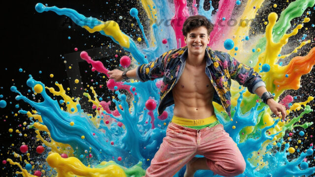Paint Splat Fun - Hot men having fun with body paint. AI-generated abstract art featuring beautiful, handsome, sexy, shirtless, men, boys, lads, full of excitement joy and fun, covered in body paint, dynamic, interactive, Combining elements of realism with surreal abstract qualities, showcasing the potential of AI in artistic expression. Photos of guys, just smiling, happy, and having a good time. Most of them are smiling because a paint bomb just blow up next to them, so I'm calling is Abstract Art. When paint attacks and makes people happy, it's Art!