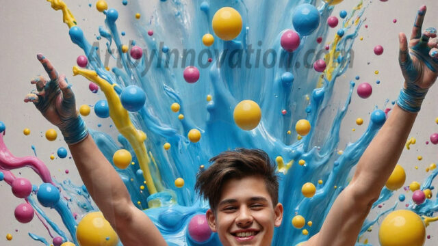 Paint Splat Fun - Hot men having fun with body paint. AI-generated abstract art featuring beautiful, handsome, sexy, shirtless, men, boys, lads, full of excitement joy and fun, covered in body paint, dynamic, interactive, Combining elements of realism with surreal abstract qualities, showcasing the potential of AI in artistic expression. Photos of guys, just smiling, happy, and having a good time. Most of them are smiling because a paint bomb just blow up next to them, so I'm calling is Abstract Art. When paint attacks and makes people happy, it's Art!