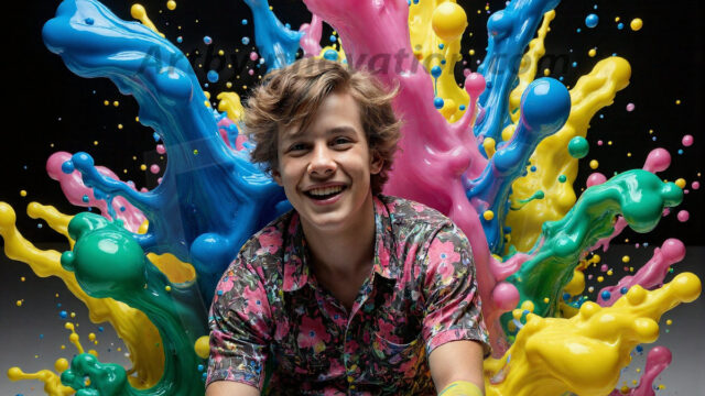 Paint Splat Fun - Hot men having fun with body paint. AI-generated abstract art featuring beautiful, handsome, sexy, shirtless, men, boys, lads, full of excitement joy and fun, covered in body paint, dynamic, interactive, Combining elements of realism with surreal abstract qualities, showcasing the potential of AI in artistic expression. Photos of guys, just smiling, happy, and having a good time. Most of them are smiling because a paint bomb just blow up next to them, so I'm calling is Abstract Art. When paint attacks and makes people happy, it's Art!