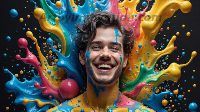 Paint Splat Fun - Hot men having fun with body paint. AI-generated abstract art featuring beautiful, handsome, sexy, shirtless, men, boys, lads, full of excitement joy and fun, covered in body paint, dynamic, interactive, Combining elements of realism with surreal abstract qualities, showcasing the potential of AI in artistic expression. Photos of guys, just smiling, happy, and having a good time. Most of them are smiling because a paint bomb just blow up next to them, so I'm calling is Abstract Art. When paint attacks and makes people happy, it's Art!