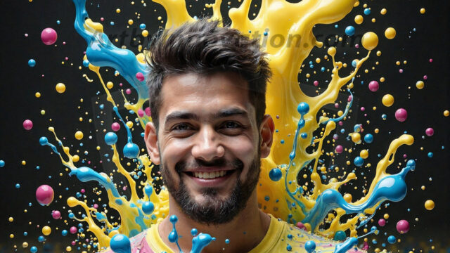 Paint Splat Fun - Hot men having fun with body paint. AI-generated abstract art featuring beautiful, handsome, sexy, shirtless, men, boys, lads, full of excitement joy and fun, covered in body paint, dynamic, interactive, Combining elements of realism with surreal abstract qualities, showcasing the potential of AI in artistic expression. Photos of guys, just smiling, happy, and having a good time. Most of them are smiling because a paint bomb just blow up next to them, so I'm calling is Abstract Art. When paint attacks and makes people happy, it's Art!