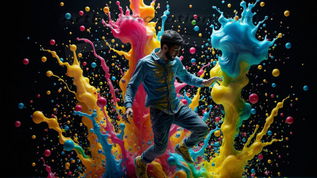 Paint Splat Fun - Hot men having fun with body paint. AI-generated abstract art featuring beautiful, handsome, sexy, shirtless, men, boys, lads, full of excitement joy and fun, covered in body paint, dynamic, interactive, Combining elements of realism with surreal abstract qualities, showcasing the potential of AI in artistic expression. Photos of guys, just smiling, happy, and having a good time. Most of them are smiling because a paint bomb just blow up next to them, so I'm calling is Abstract Art. When paint attacks and makes people happy, it's Art!