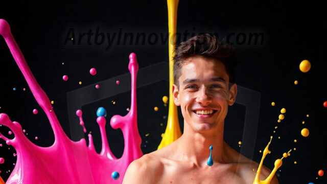 Paint Splat Fun - Hot men having fun with body paint. AI-generated abstract art featuring beautiful, handsome, sexy, shirtless, men, boys, lads, full of excitement joy and fun, covered in body paint, dynamic, interactive, Combining elements of realism with surreal abstract qualities, showcasing the potential of AI in artistic expression. Photos of guys, just smiling, happy, and having a good time. Most of them are smiling because a paint bomb just blow up next to them, so I'm calling is Abstract Art. When paint attacks and makes people happy, it's Art!
