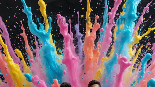 Paint Splat Fun - Hot men having fun with body paint. AI-generated abstract art featuring beautiful, handsome, sexy, shirtless, men, boys, lads, full of excitement joy and fun, covered in body paint, dynamic, interactive, Combining elements of realism with surreal abstract qualities, showcasing the potential of AI in artistic expression. Photos of guys, just smiling, happy, and having a good time. Most of them are smiling because a paint bomb just blow up next to them, so I'm calling is Abstract Art. When paint attacks and makes people happy, it's Art!