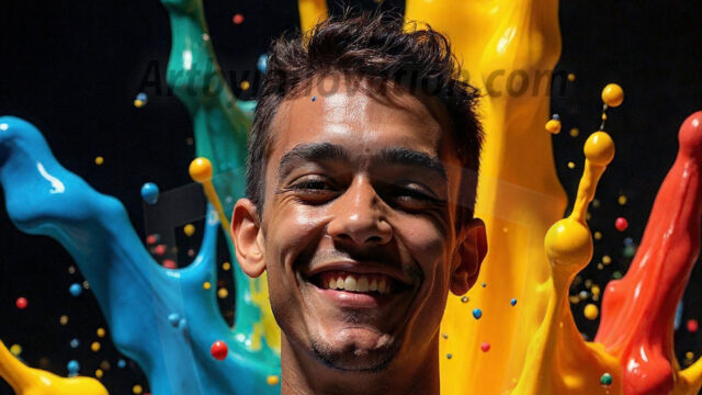 Paint Splat Fun - Hot men having fun with body paint. AI-generated abstract art featuring beautiful, handsome, sexy, shirtless, men, boys, lads, full of excitement joy and fun, covered in body paint, dynamic, interactive, Combining elements of realism with surreal abstract qualities, showcasing the potential of AI in artistic expression. Photos of guys, just smiling, happy, and having a good time. Most of them are smiling because a paint bomb just blow up next to them, so I'm calling is Abstract Art. When paint attacks and makes people happy, it's Art!