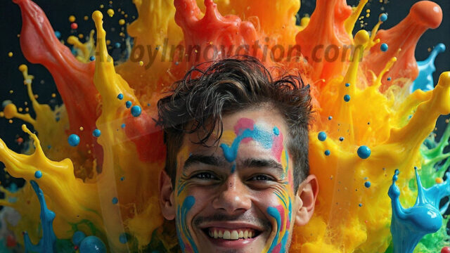 Paint Splat Fun - Hot men having fun with body paint. AI-generated abstract art featuring beautiful, handsome, sexy, shirtless, men, boys, lads, full of excitement joy and fun, covered in body paint, dynamic, interactive, Combining elements of realism with surreal abstract qualities, showcasing the potential of AI in artistic expression. Photos of guys, just smiling, happy, and having a good time. Most of them are smiling because a paint bomb just blow up next to them, so I'm calling is Abstract Art. When paint attacks and makes people happy, it's Art!
