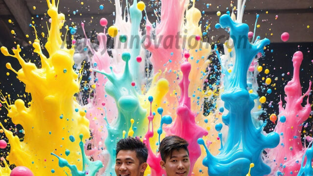 Paint Splat Fun - Hot men having fun with body paint. AI-generated abstract art featuring beautiful, handsome, sexy, shirtless, men, boys, lads, full of excitement joy and fun, covered in body paint, dynamic, interactive, Combining elements of realism with surreal abstract qualities, showcasing the potential of AI in artistic expression. Photos of guys, just smiling, happy, and having a good time. Most of them are smiling because a paint bomb just blow up next to them, so I'm calling is Abstract Art. When paint attacks and makes people happy, it's Art!