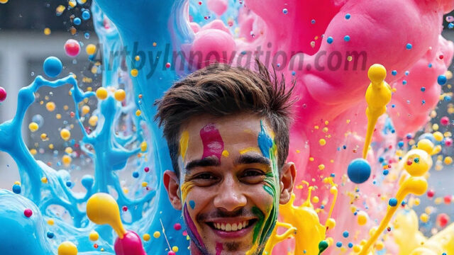 Paint Splat Fun - Hot men having fun with body paint. AI-generated abstract art featuring beautiful, handsome, sexy, shirtless, men, boys, lads, full of excitement joy and fun, covered in body paint, dynamic, interactive, Combining elements of realism with surreal abstract qualities, showcasing the potential of AI in artistic expression. Photos of guys, just smiling, happy, and having a good time. Most of them are smiling because a paint bomb just blow up next to them, so I'm calling is Abstract Art. When paint attacks and makes people happy, it's Art!