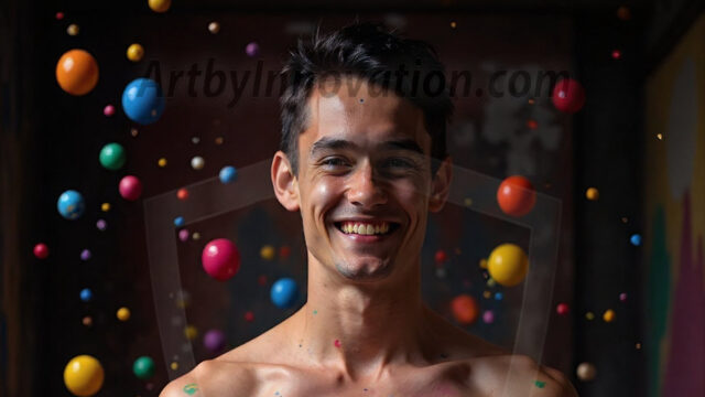 Paint Splat Fun - Hot men having fun with body paint. AI-generated abstract art featuring beautiful, handsome, sexy, shirtless, men, boys, lads, full of excitement joy and fun, covered in body paint, dynamic, interactive, Combining elements of realism with surreal abstract qualities, showcasing the potential of AI in artistic expression. Photos of guys, just smiling, happy, and having a good time. Most of them are smiling because a paint bomb just blow up next to them, so I'm calling is Abstract Art. When paint attacks and makes people happy, it's Art!