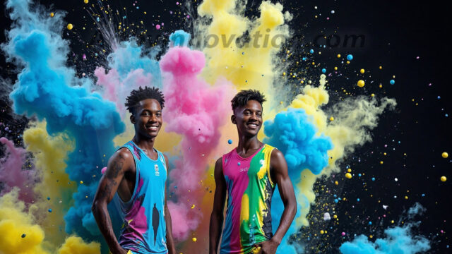 Paint Splat Fun - Hot men having fun with body paint. AI-generated abstract art featuring beautiful, handsome, sexy, shirtless, men, boys, lads, full of excitement joy and fun, covered in body paint, dynamic, interactive, Combining elements of realism with surreal abstract qualities, showcasing the potential of AI in artistic expression. Photos of guys, just smiling, happy, and having a good time. Most of them are smiling because a paint bomb just blow up next to them, so I'm calling is Abstract Art. When paint attacks and makes people happy, it's Art!