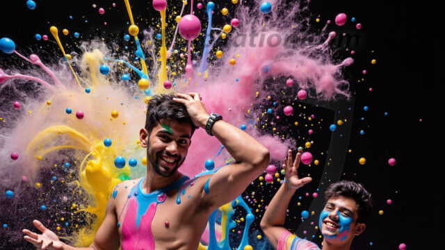 Paint Splat Fun - Hot men having fun with body paint. AI-generated abstract art featuring beautiful, handsome, sexy, shirtless, men, boys, lads, full of excitement joy and fun, covered in body paint, dynamic, interactive, Combining elements of realism with surreal abstract qualities, showcasing the potential of AI in artistic expression. Photos of guys, just smiling, happy, and having a good time. Most of them are smiling because a paint bomb just blow up next to them, so I'm calling is Abstract Art. When paint attacks and makes people happy, it's Art!